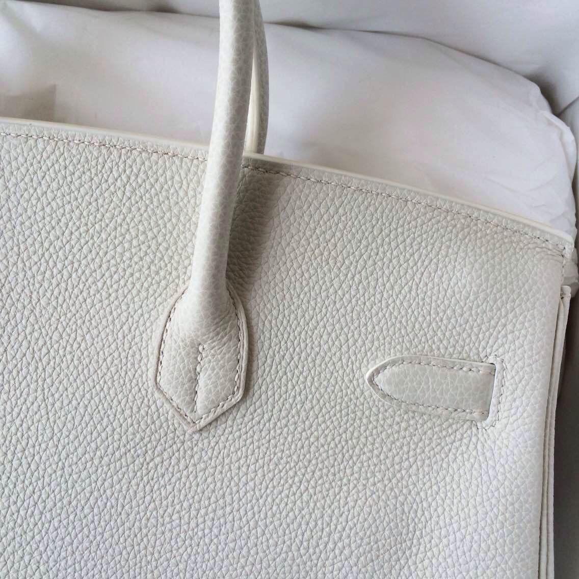 Hand Stitching Birkin35cm White Color France Togo Leather Gold Hardware