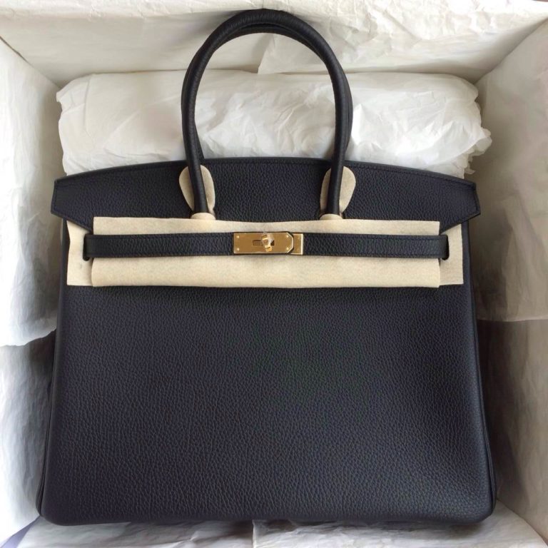 Hermes Birkin Bag  35cm Black/inner E5 Rose Tyrien Togo Leather