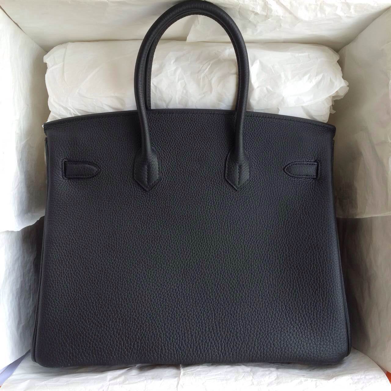 Hot Sale Hermes Birkin Bag 35cm Black/inner E5 Rose Tyrien Togo Leather