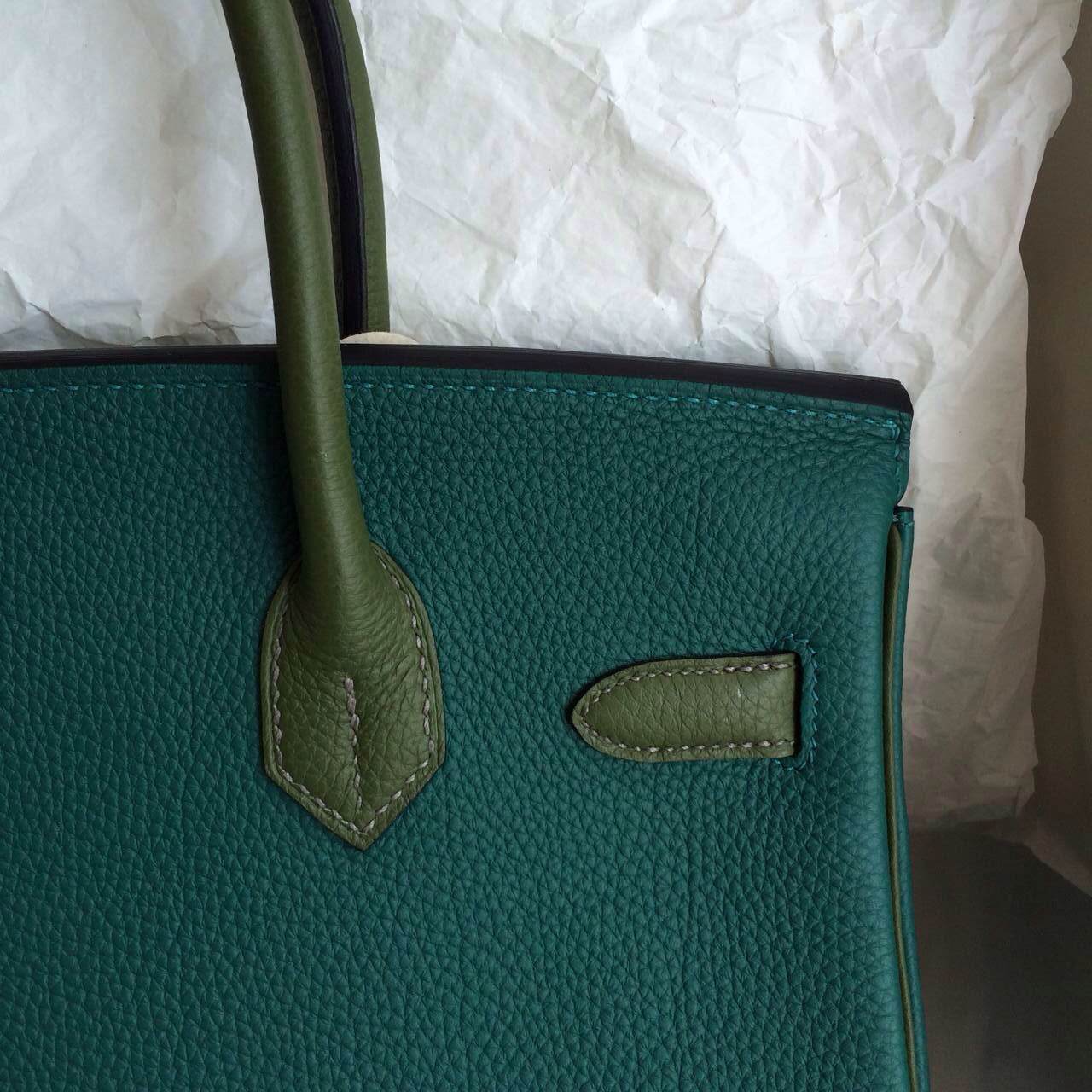High Quality 35cm Hermes Birkin Bag Z6 Malachite/V6 Canopee Togo Leather