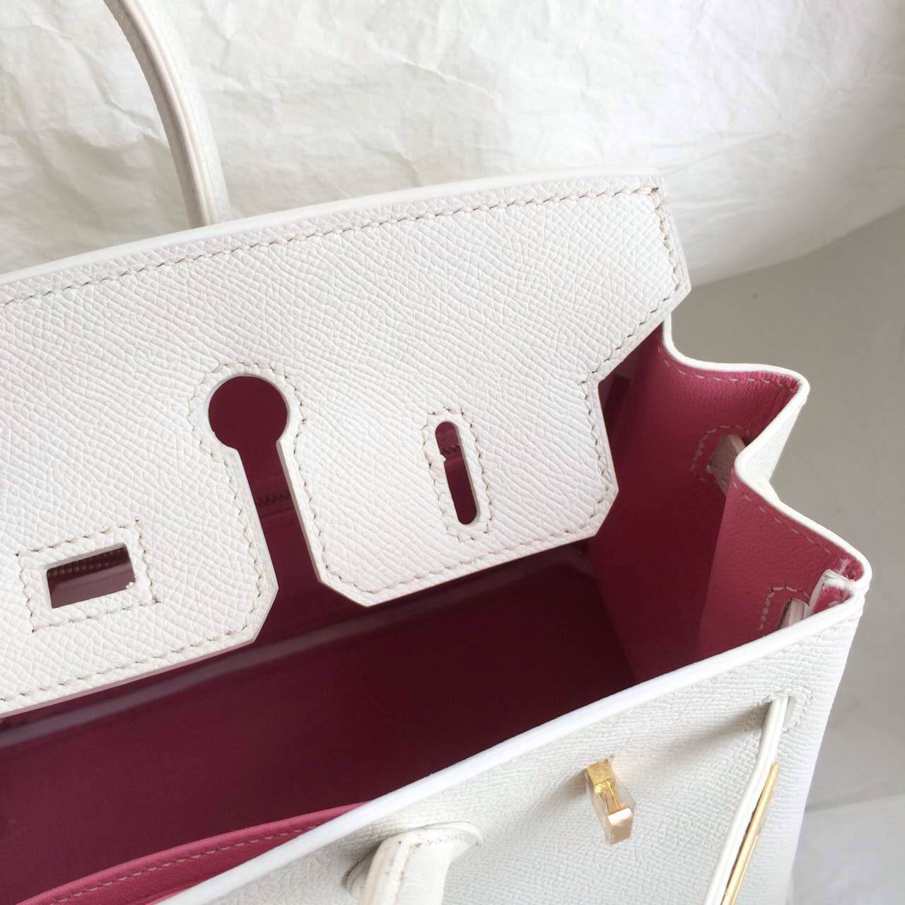 Hand Stitching 35cm Birkin Bag White/K5 Tosca France Epsom leather Wholesale