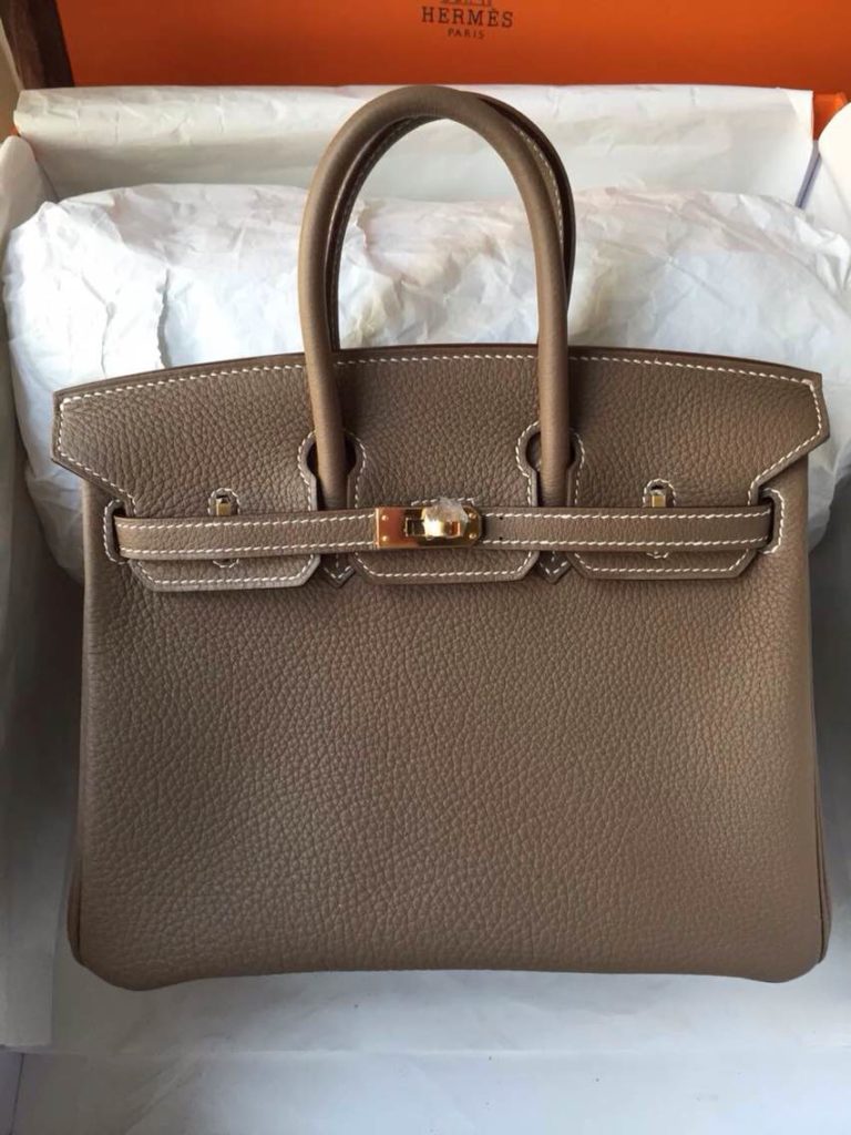Hermes Birkin 35 Etoupe Grey & Pink inner Togo Leather Handbag