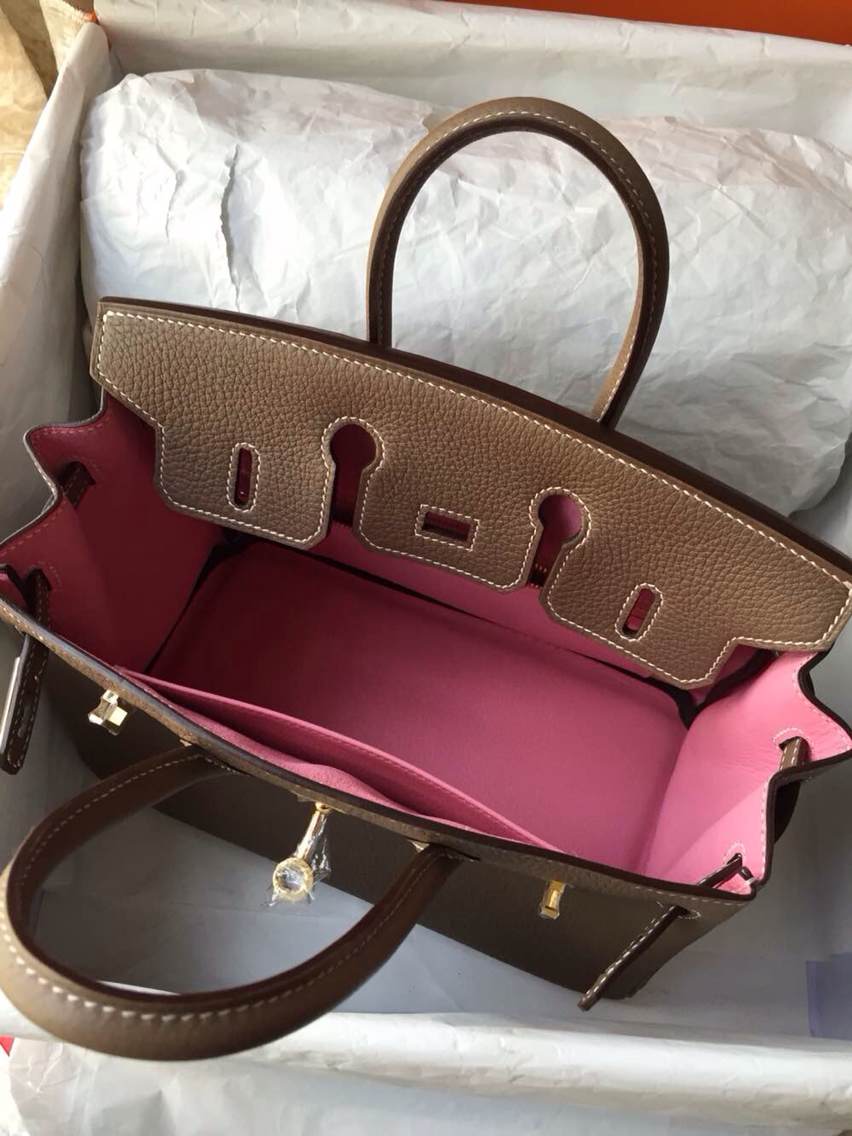 Discount Hermes Birkin35 Etoupe Grey & Pink inner Togo Leather Handbag