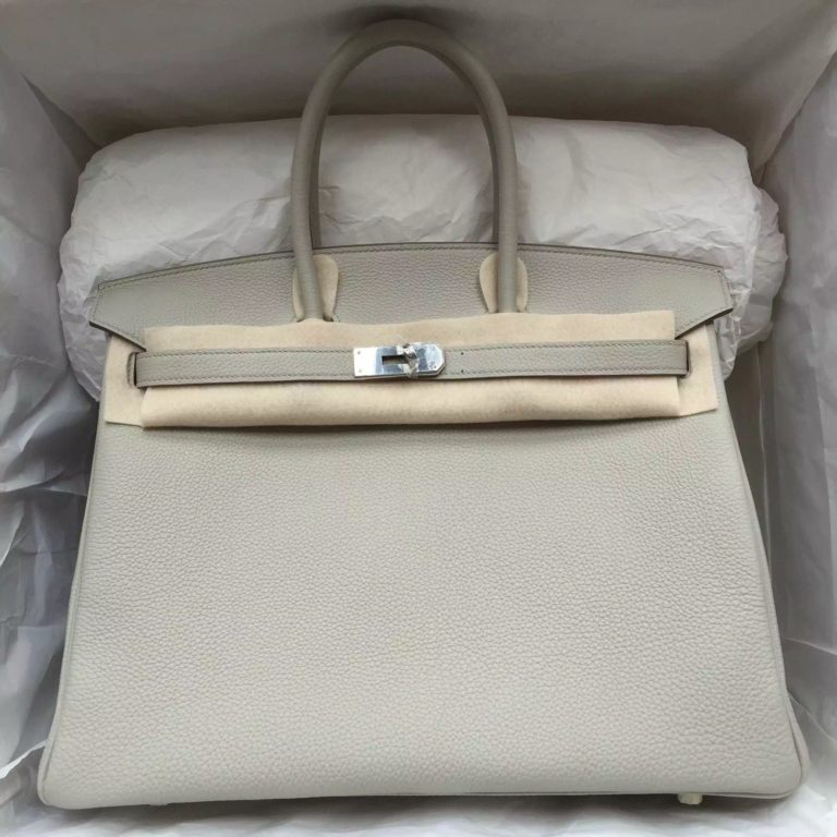 Hermes Birkin  35CM Pearl Grey Togo Leather Silver Hardware Womens Handbag