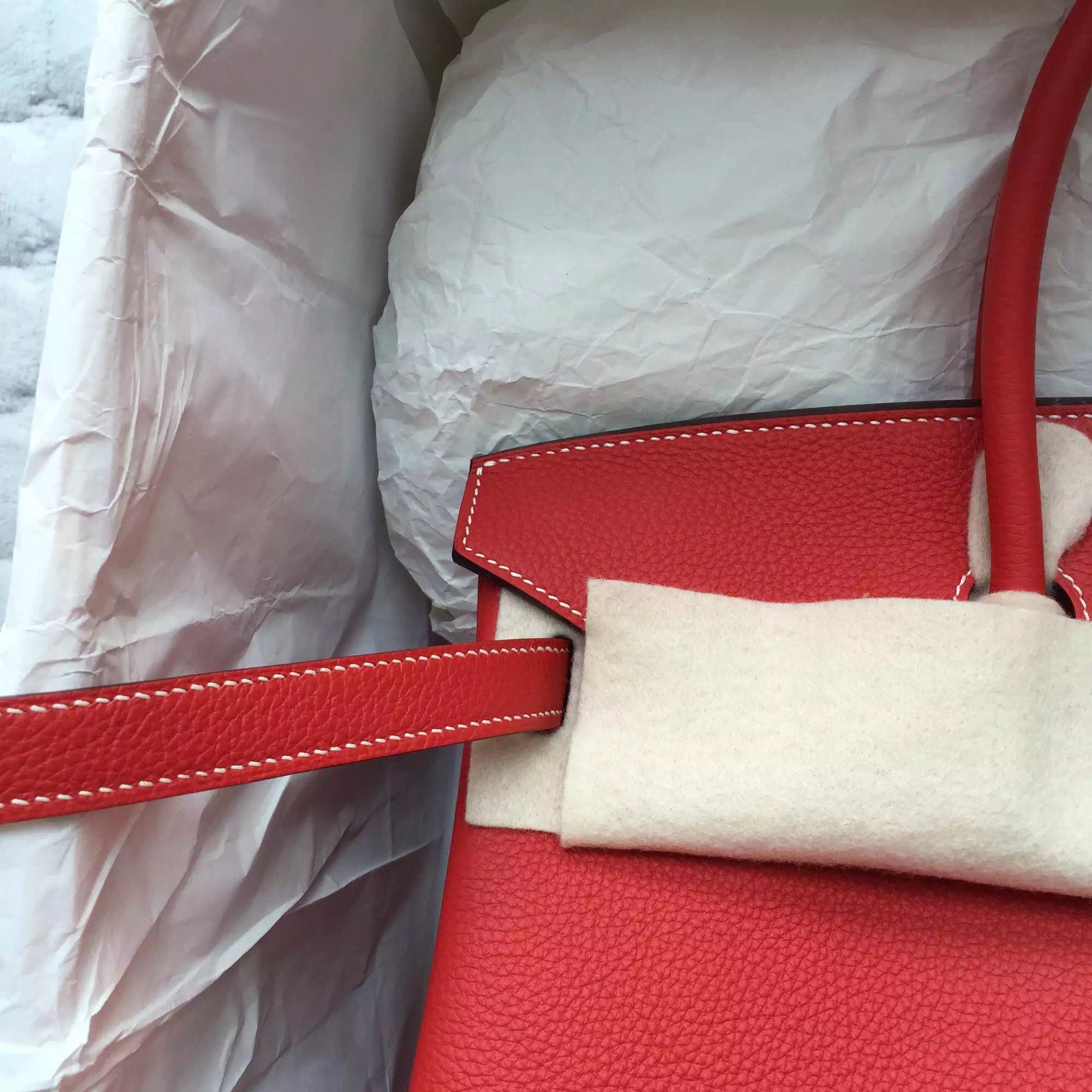 Fashion 35CM Hermes Birkin Bag D5 Geranium Color Togo Leather with White Thread