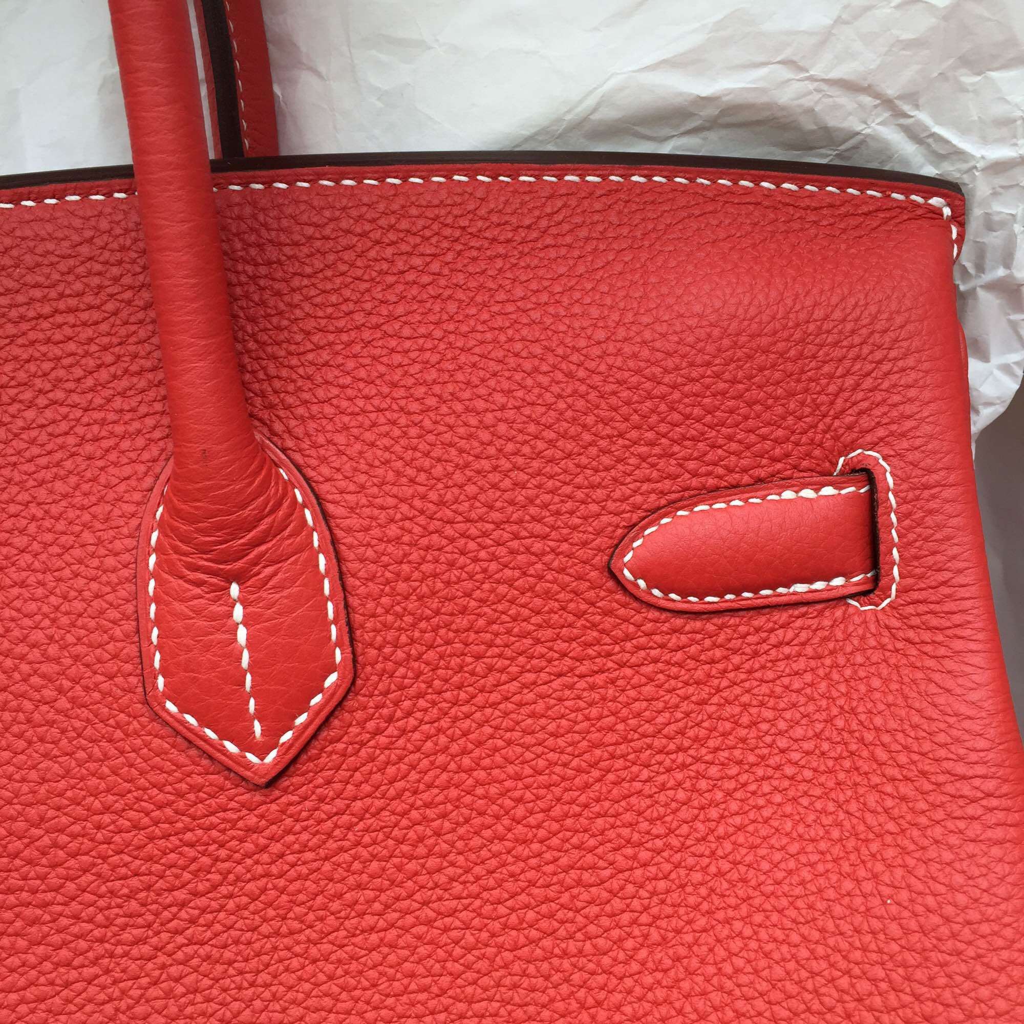 Fashion 35CM Hermes Birkin Bag D5 Geranium Color Togo Leather with White Thread