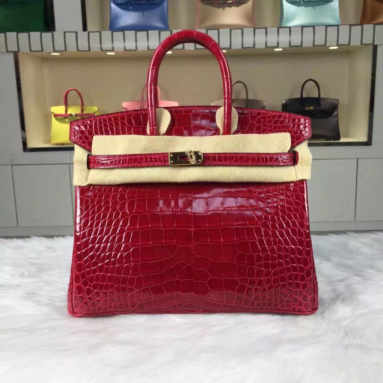 High Quality Hermes HCP Crocodile Skin Leather Birkin Bag 25cm in Chinese Red