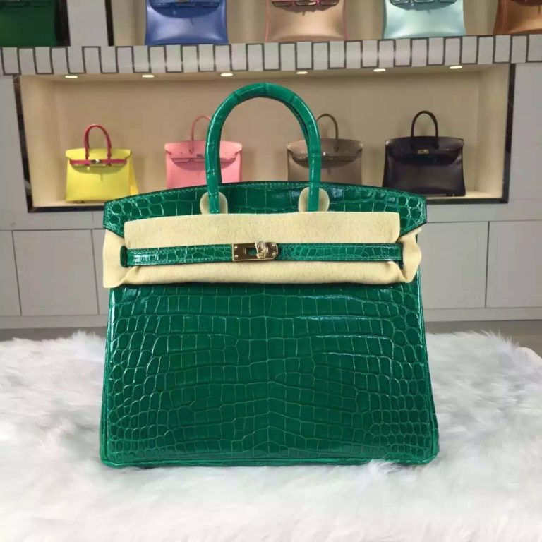 Hermes Birkin Bag 25cm Emerald Green HCP Crocodile Leather Womens Tote Bag