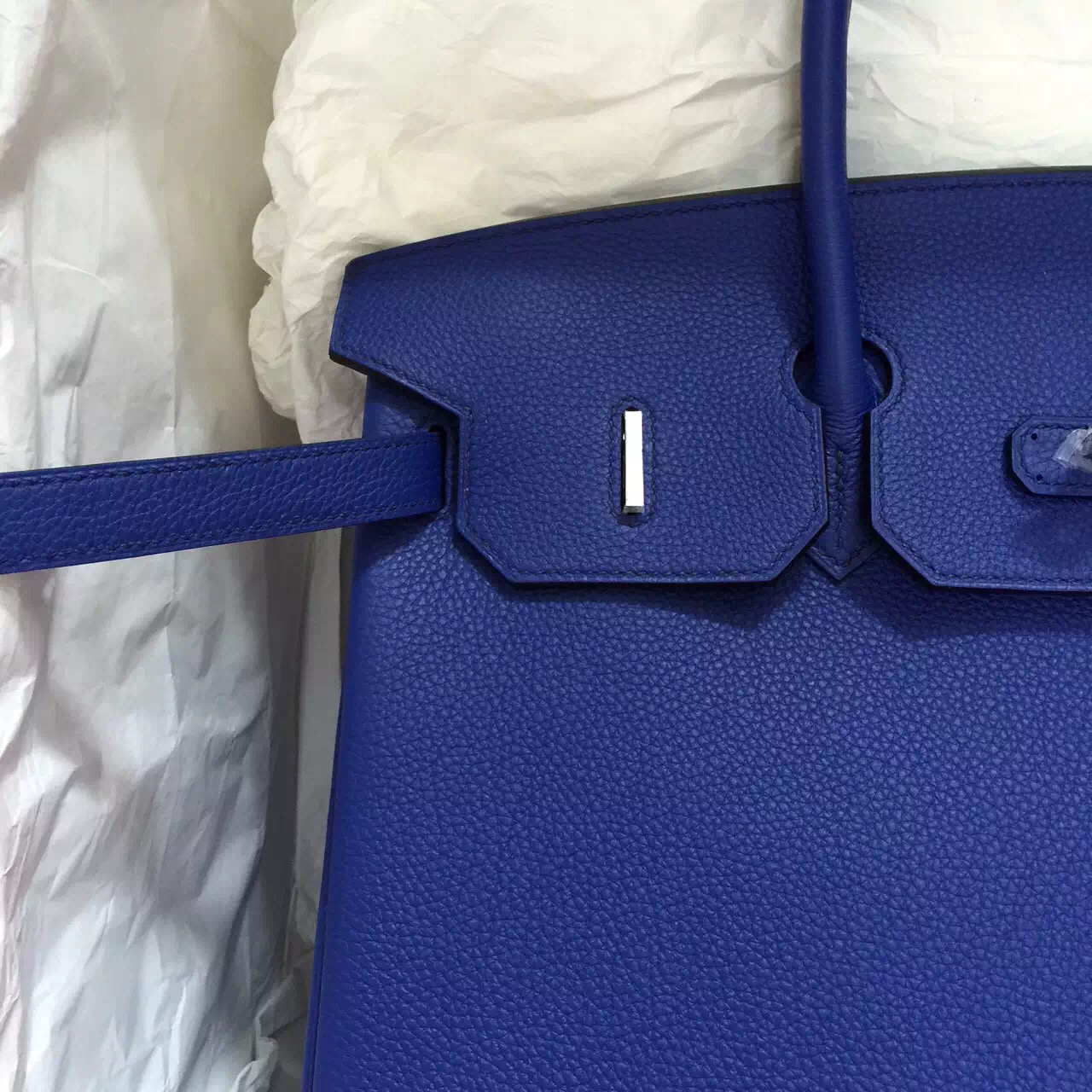 Discount Hermes Togo Leather Birkin Bag in 7T Blue Electric Silver &#038; Gold Hardware 35CM