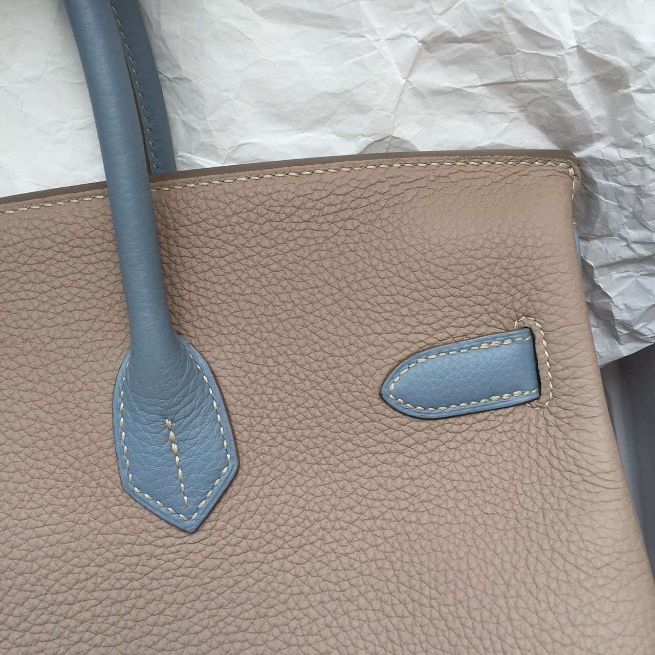 Hand Stitching Gris Tourterelle/J7 Blue Lin Togo Calfskin Leather Hermes Birkin Bag 35CM