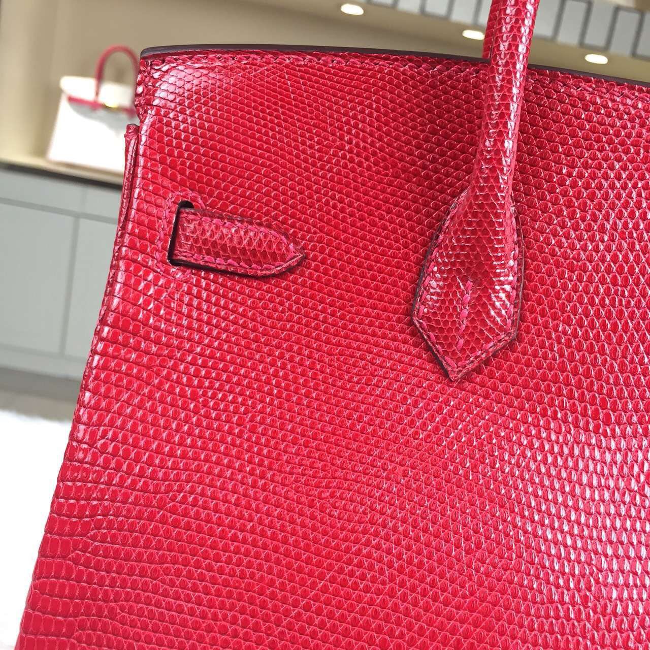 Hermes Custome-made France Lizard Skin Leather Red Birkin Bag25cm Gold Hardware