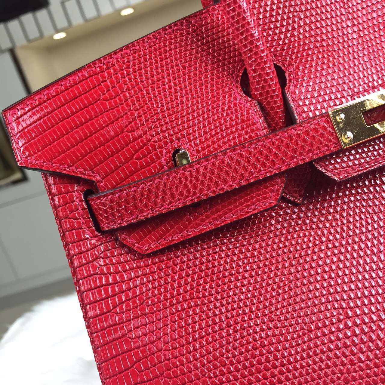 Hermes Custome-made France Lizard Skin Leather Red Birkin Bag25cm Gold Hardware