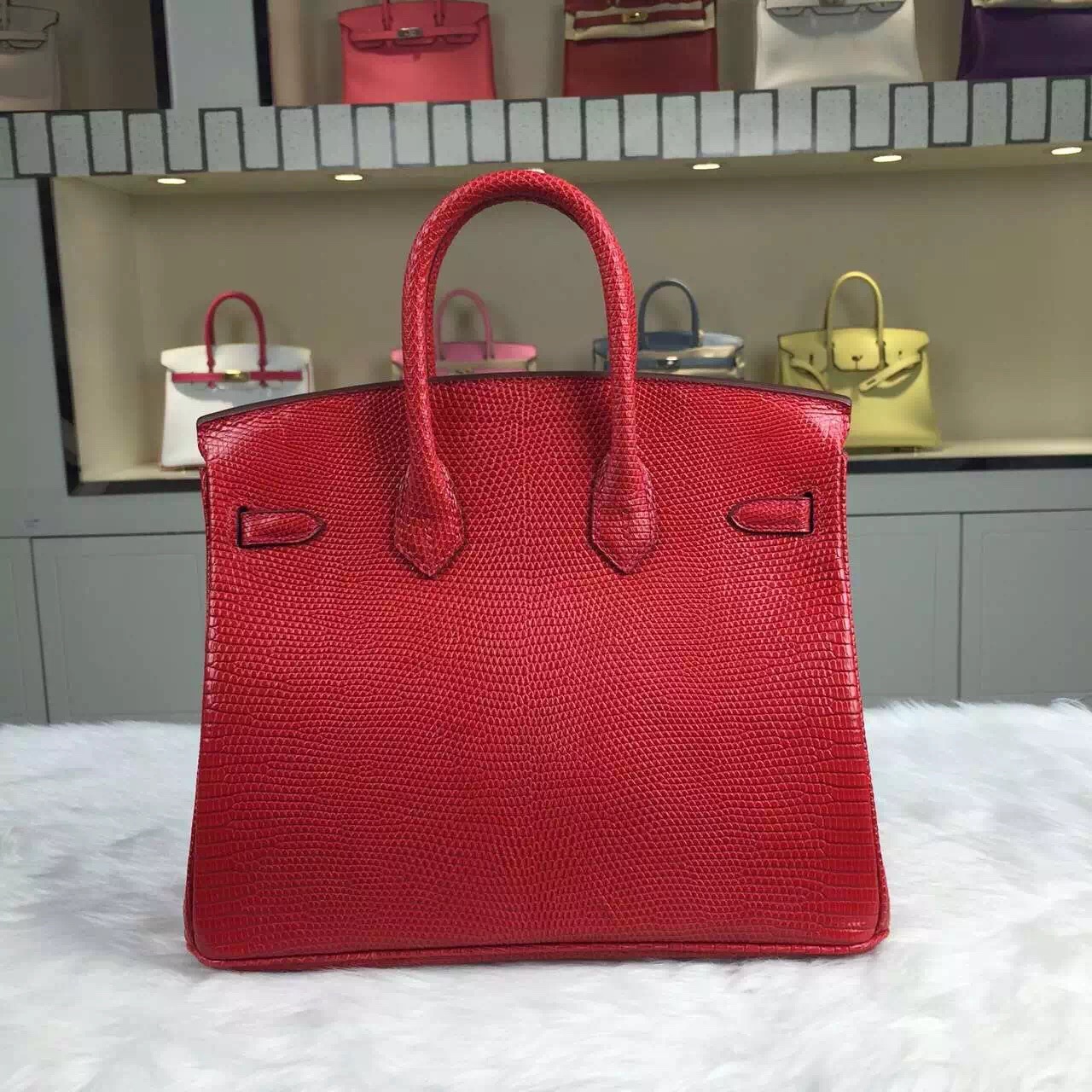 Hand Stitching Hermes Birkin Bag25cm Red HCP Lizard Skin Leather Women&#8217;s Tote Bag