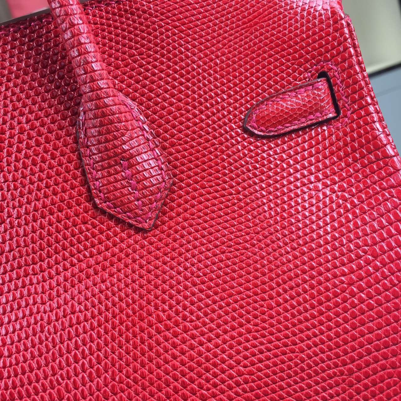 Hand Stitching Hermes Birkin Bag25cm Red HCP Lizard Skin Leather Women&#8217;s Tote Bag