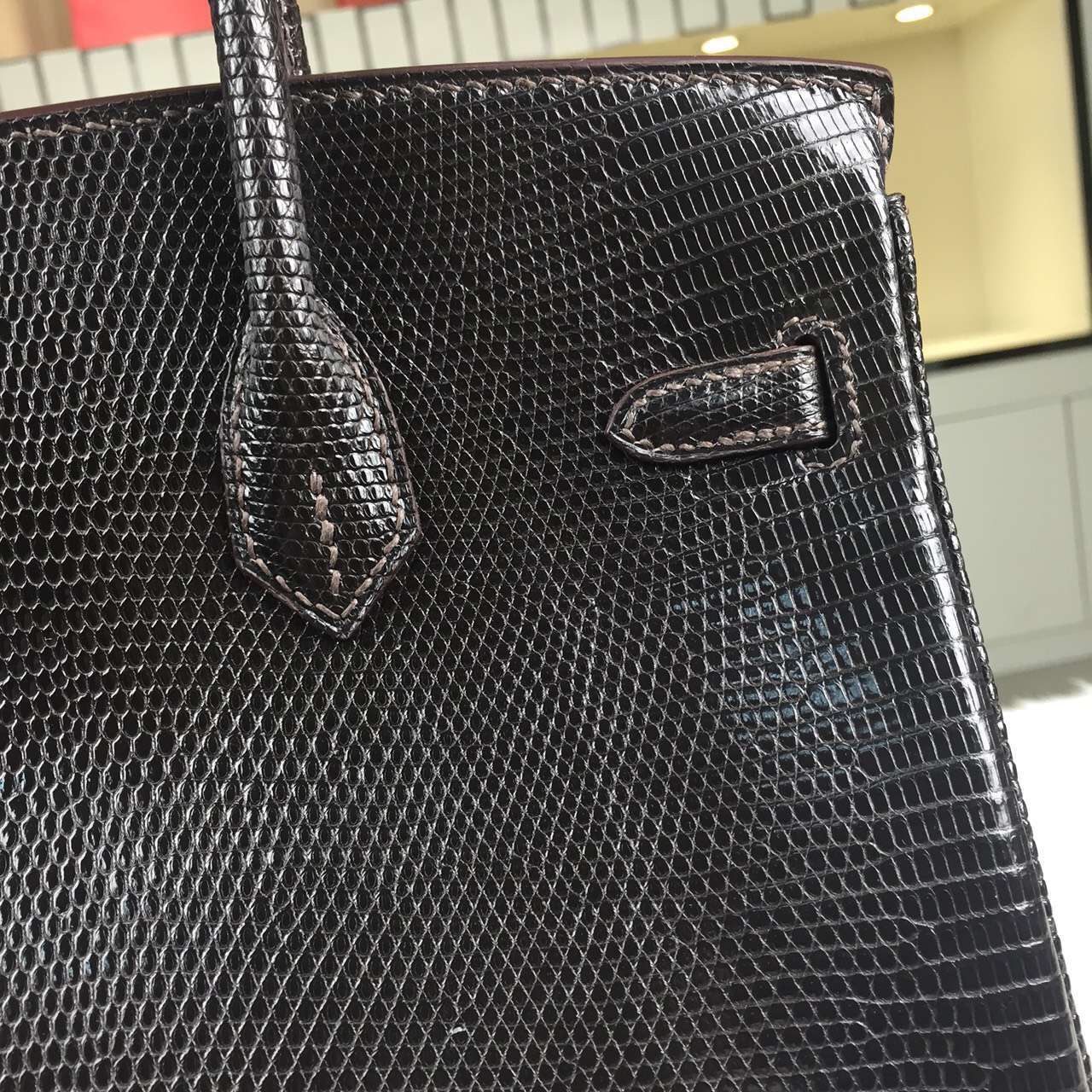 Online Shopping Hermes Dark Coffee Lizard Skin Leather Birkin Bag25cm