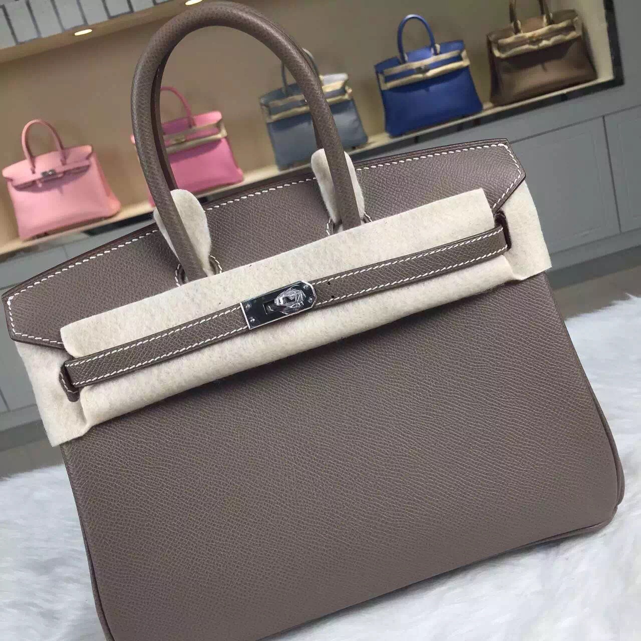 Discount Hermes C81 Etoupe Grey Epsom Calfskin Leather Birkin Bag25cm Silver Hardware