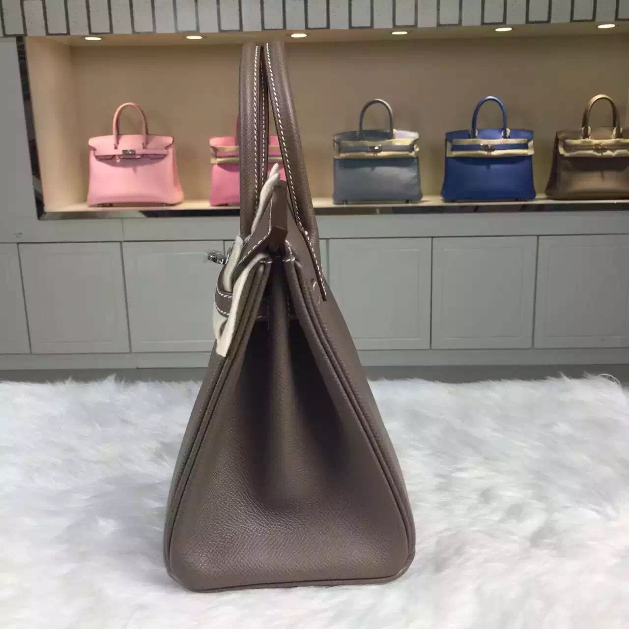 Discount Hermes C81 Etoupe Grey Epsom Calfskin Leather Birkin Bag25cm Silver Hardware