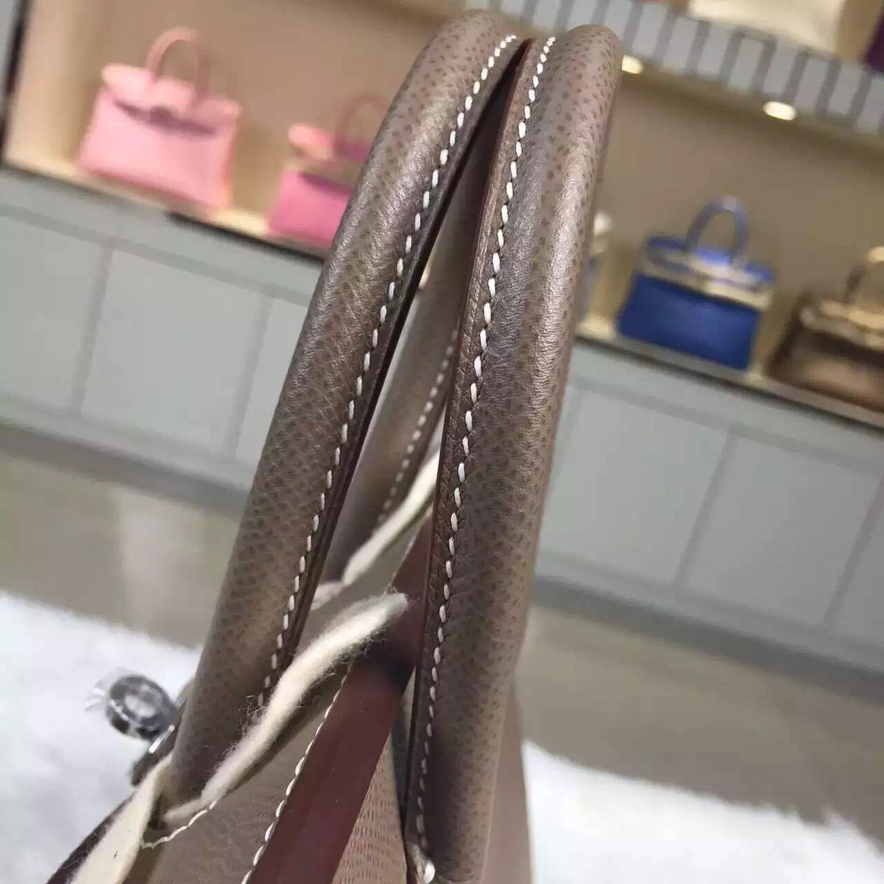 Discount Hermes C81 Etoupe Grey Epsom Calfskin Leather Birkin Bag25cm Silver Hardware