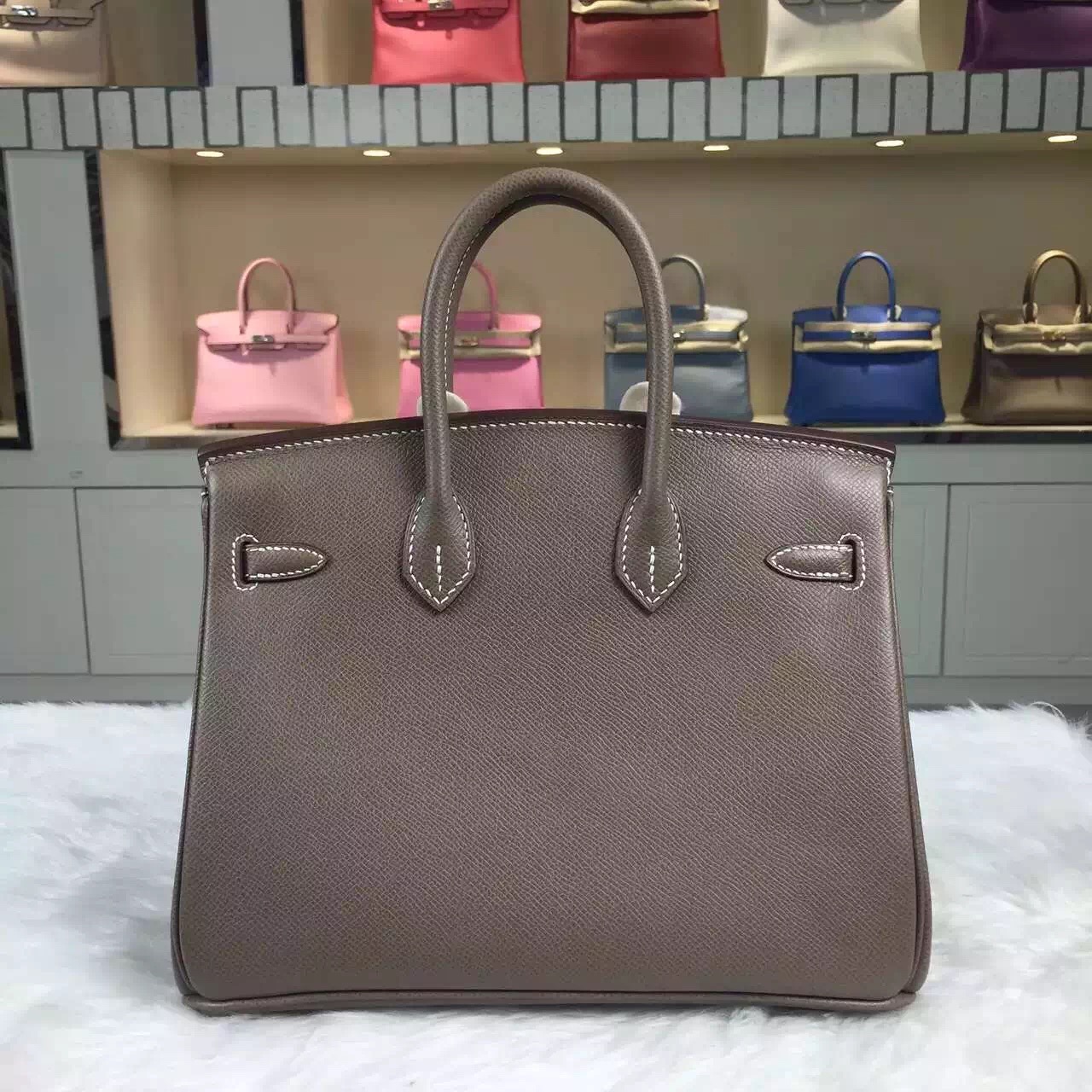 Discount Hermes C81 Etoupe Grey Epsom Calfskin Leather Birkin Bag25cm Silver Hardware