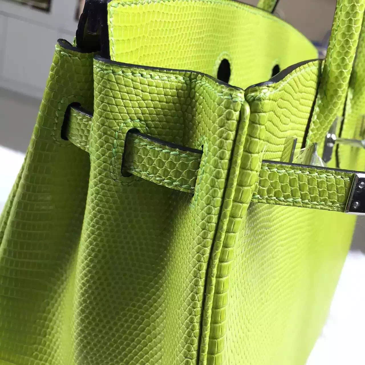 High Quality Hermes 6R Kiwi Green Lizard Skin Leather Birkin Bag25cm Silver Hardware