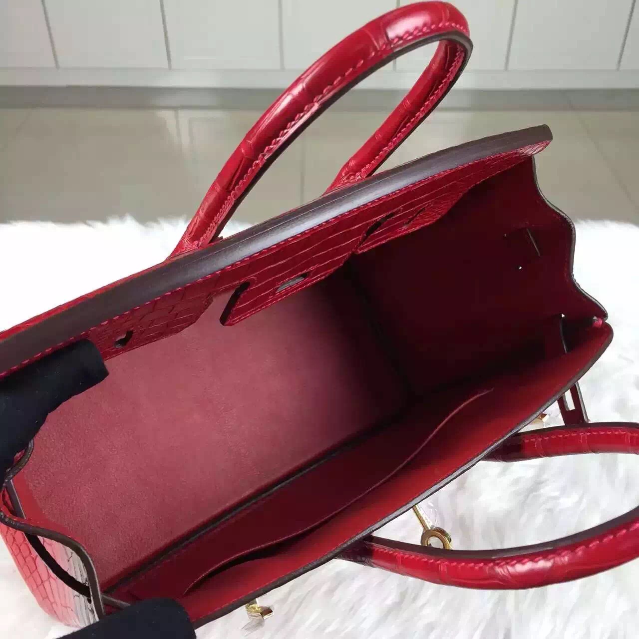 High Quality Hermes Red HCP Crocodile Matt Leather Birkin Bag25cm Gold Hardware