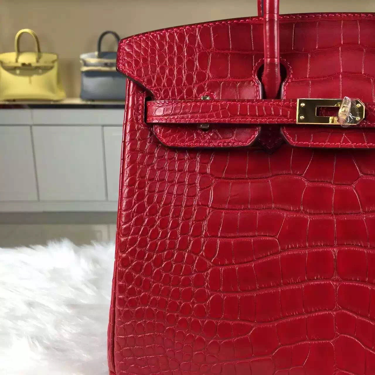 High Quality Hermes Red HCP Crocodile Matt Leather Birkin Bag25cm Gold Hardware