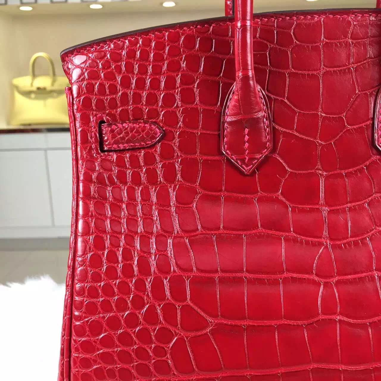 High Quality Hermes Red HCP Crocodile Matt Leather Birkin Bag25cm Gold Hardware