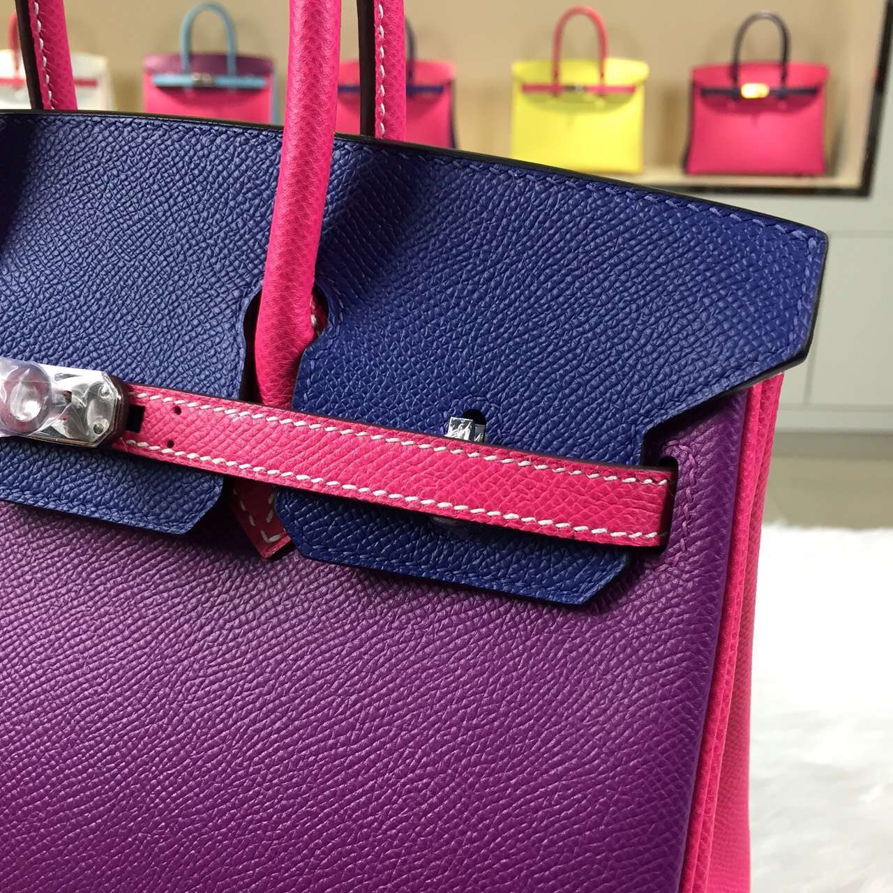 Hermes Color-blocking France Epsom Leather Birkin25cm Women&#8217;s Tote Bag