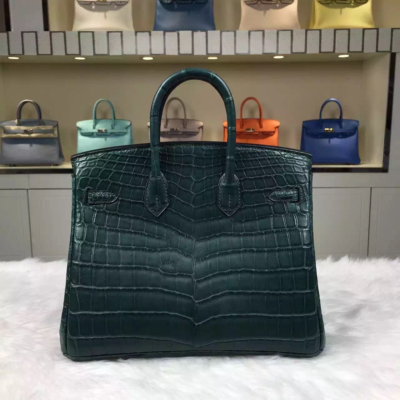 Luxury Women&#8217;s Bag Hermes 1T Vert Tipien Crocodile Matt Leather Birkin25