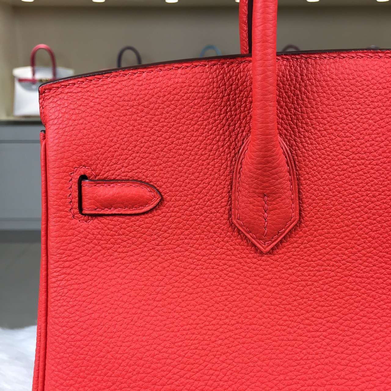 New Pretty Hermes German Calfskin Leather Birkin Bag25cm Flame Red