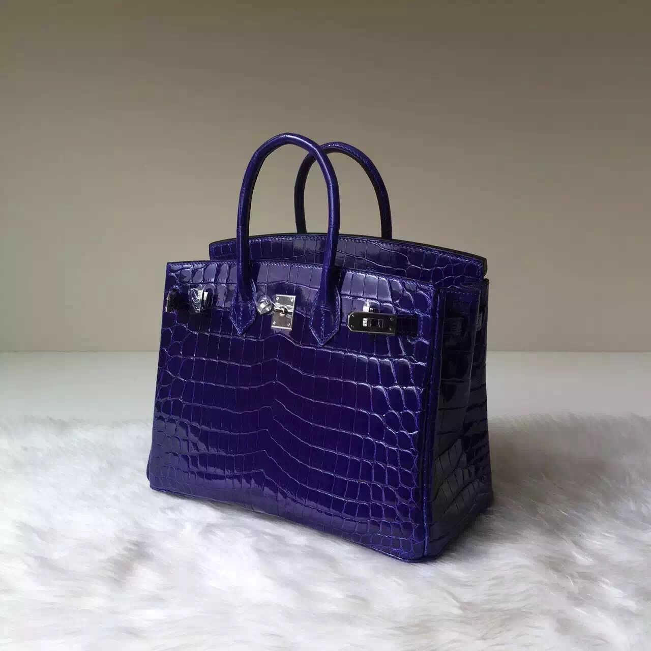Hermes Bag Website 7T Blue Electric Crocodile Shiny Leather Birkin 25cm