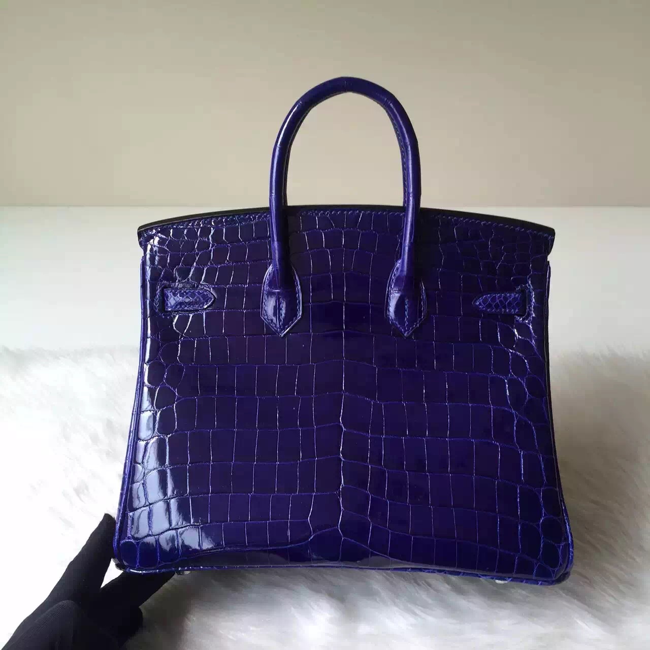 Hermes Bag Website 7T Blue Electric Crocodile Shiny Leather Birkin 25cm