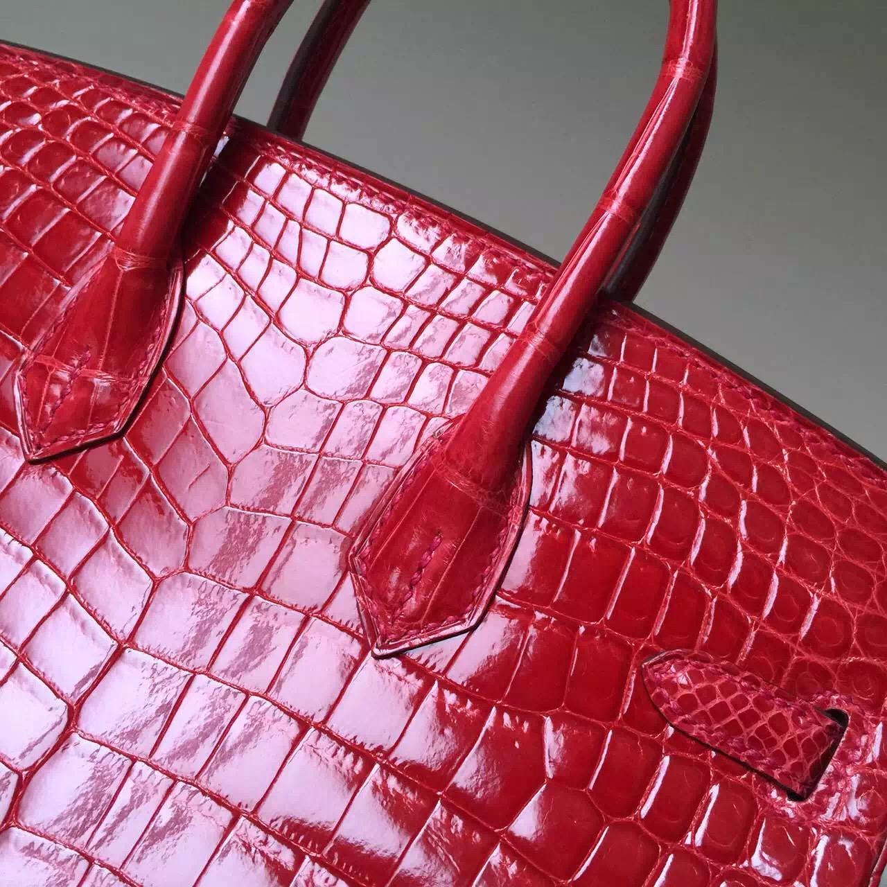 Wholesale Hermes Crocodile Shiny Leather Birkin Bag 25cm in CK95 Ferrari Red