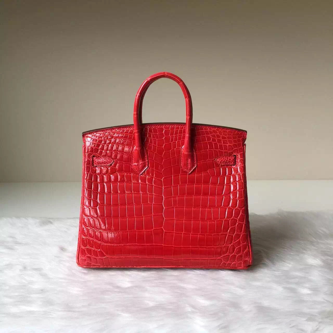 Wholesale Hermes Crocodile Shiny Leather Birkin Bag 25cm in CK95 Ferrari Red