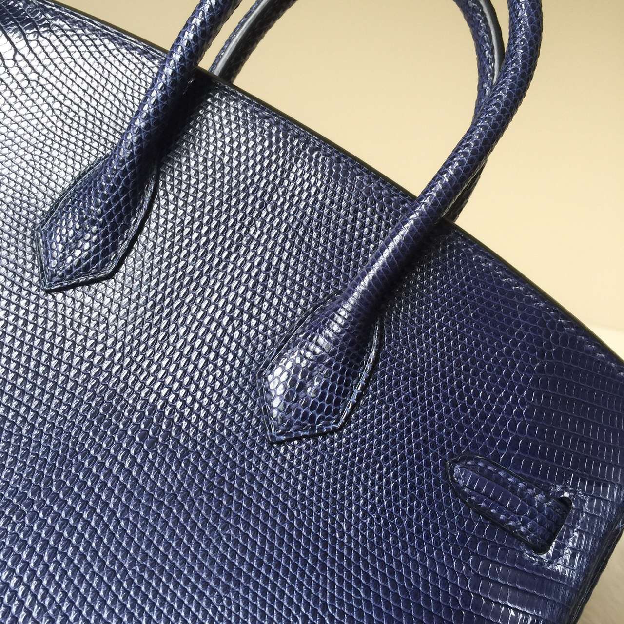 Elegant Women&#8217;s Bag Hermes Birkin 25CM 7K Blue Saphir Shiny Lizard Leather