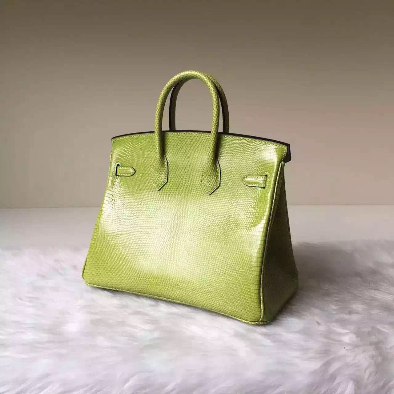 New Hermes 6R Kiwi Color Shiny Lizard Leather Birkin Bag25cm
