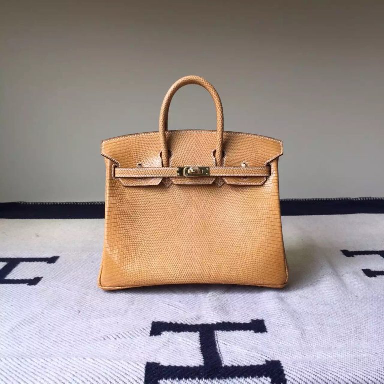 Hand Stitching Hermes 1G Mais Shiny Lizard Leather Birkin Bag  25cm