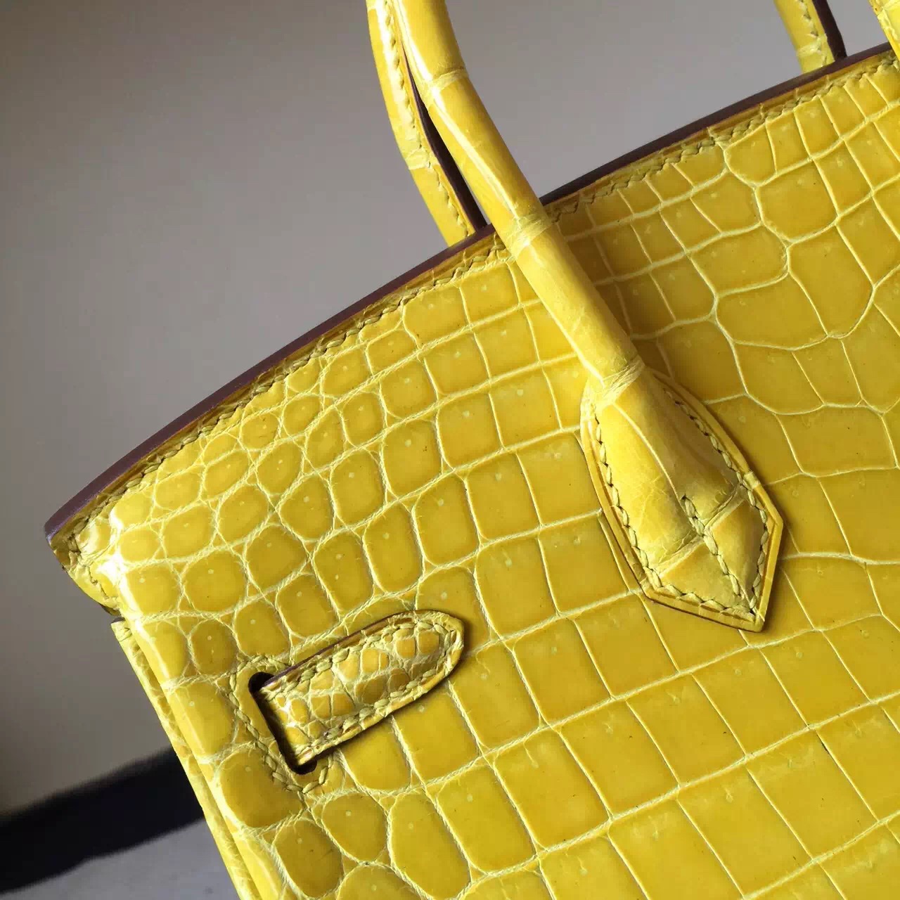 Sale Hermes M9 Lemone Yellow Crocodile Shiny Leather Birkin25cm Bag