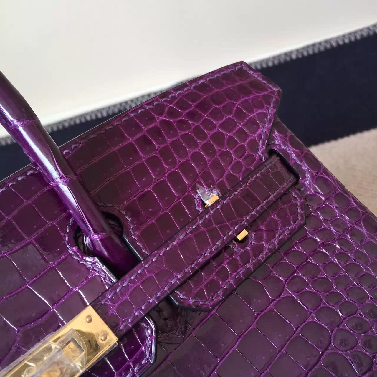 Luxury Hermes Crocodile Leather Birkin Bag 25cm in 9G Violet Gold Hardware