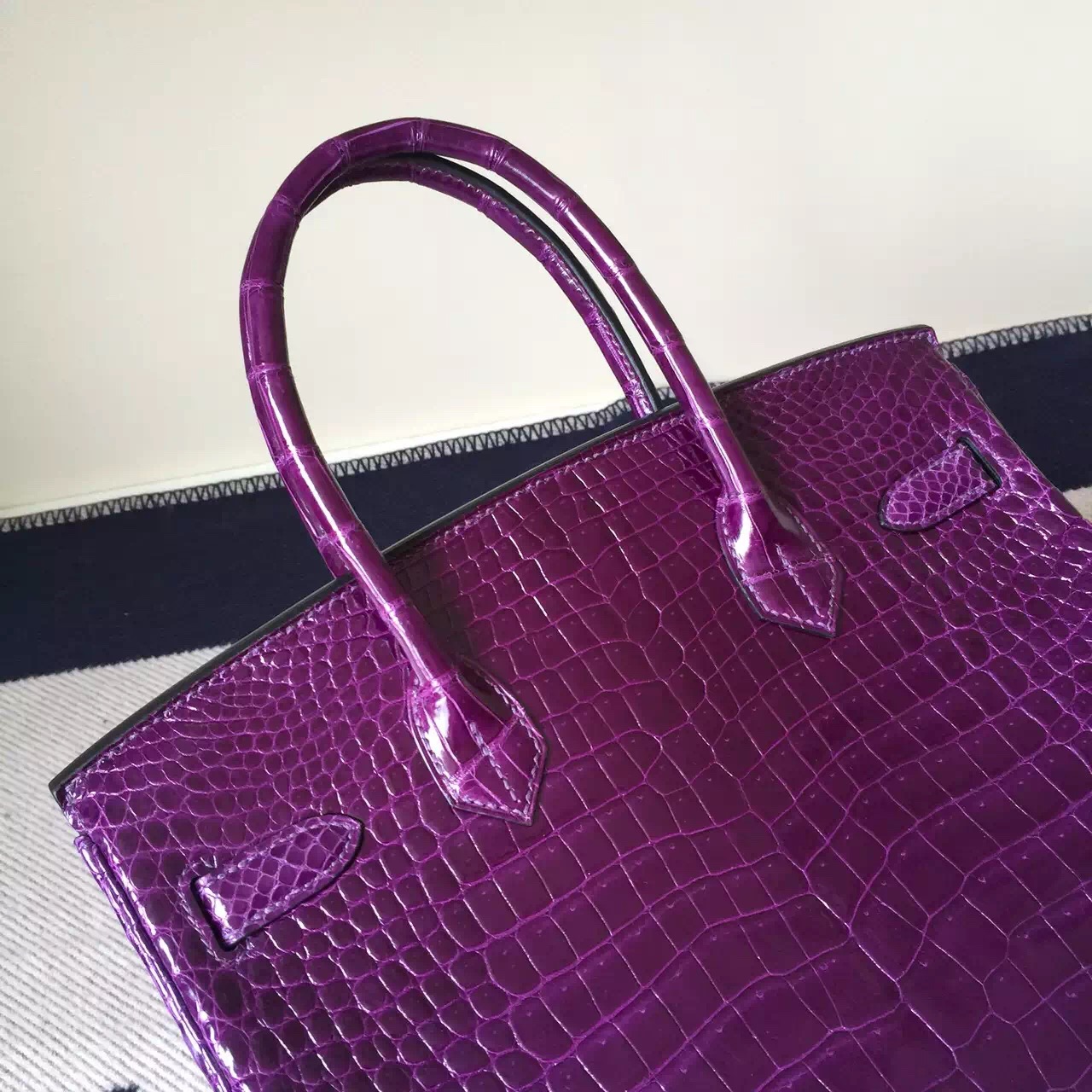 Discount Hermes 9G Violet Crocodile Leather Bikrin Bag 25cm Silver Hardware