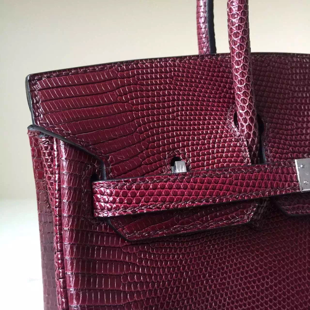 Wholesale Hermes Wine Red Lizard Skin Birkin Bag 25cm