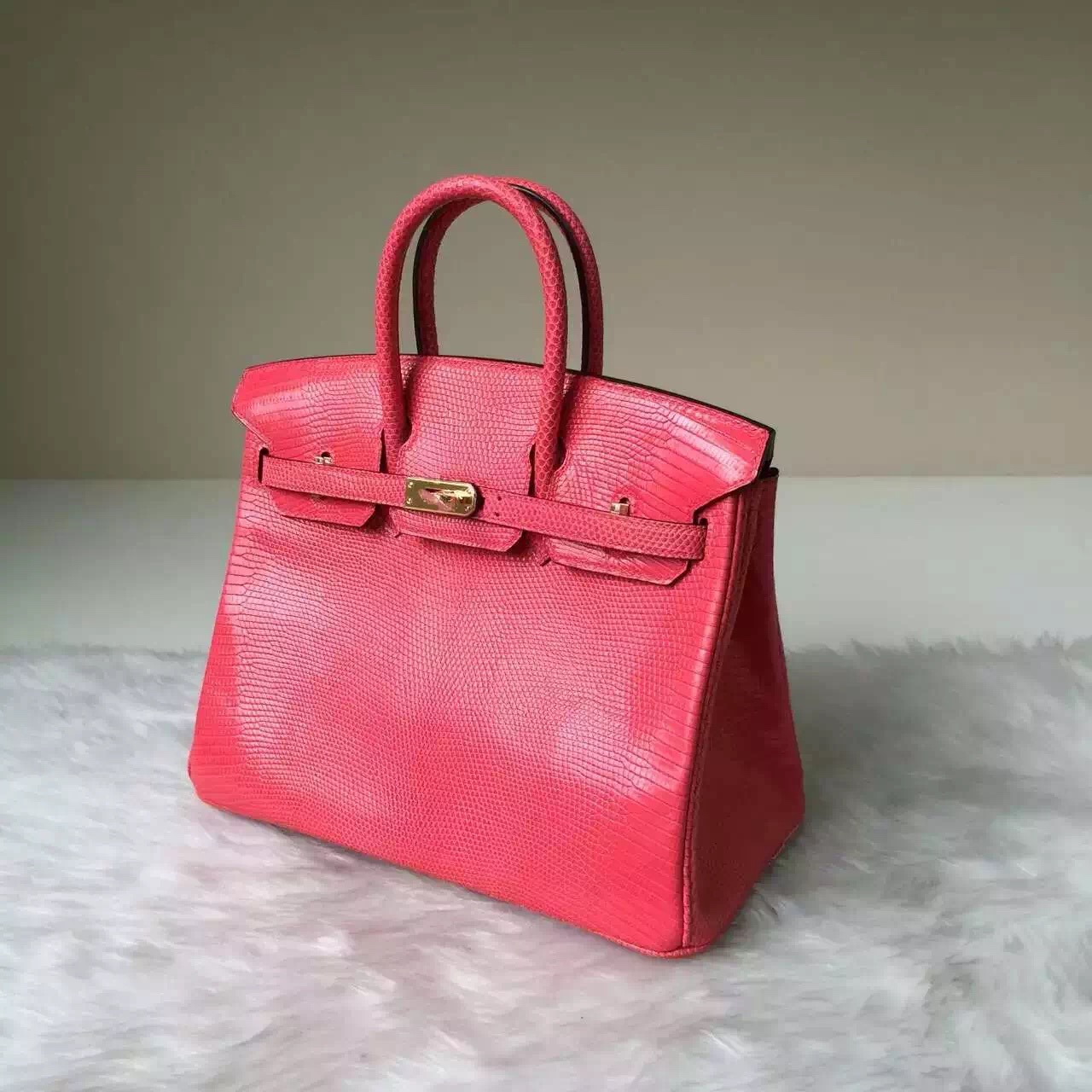 Discount Hermes Lizard Leather Birkin25 Bag in Rose Lipstick