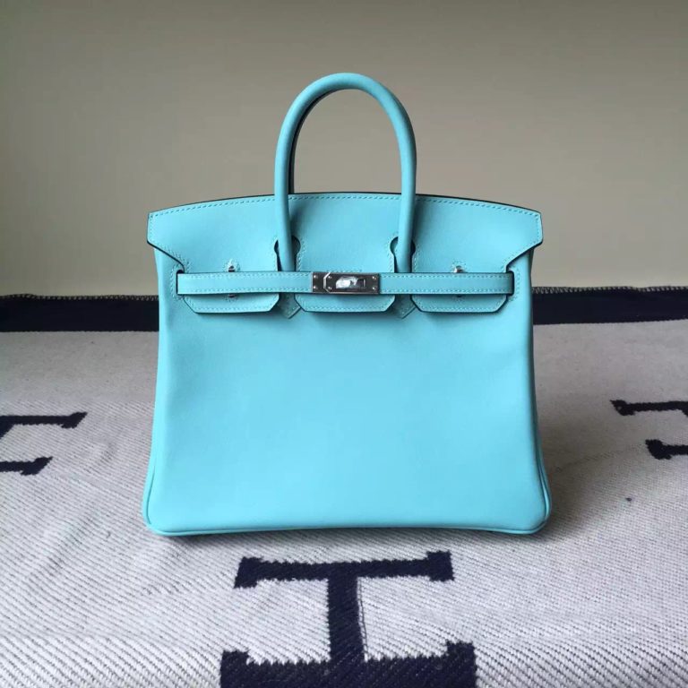 Hermes Swift Leather Birkin 25cm Bag in 3P Lagon Blue