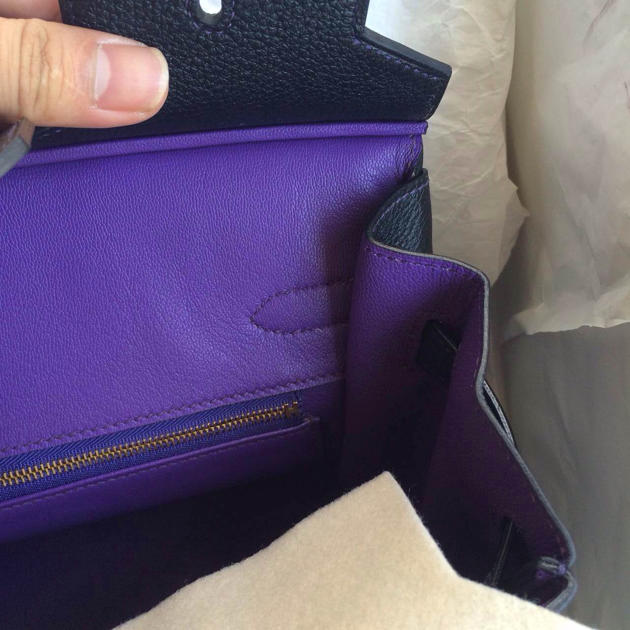 Black/Ultraviolet inner France Togo Leather Hermes Birkin Bag30cm Gold Hardware