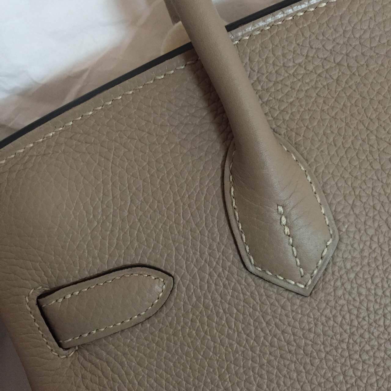 Hand Stitching Hermes Birkin Bag 30cm Gris Tourterelle Clemence Leather Handbag