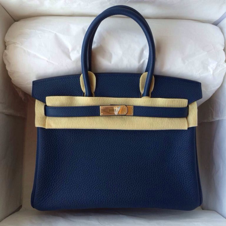30cm Hermes Birkin Bag 7K Blue Saphir Togo Calfskin Leather Womens Handbag
