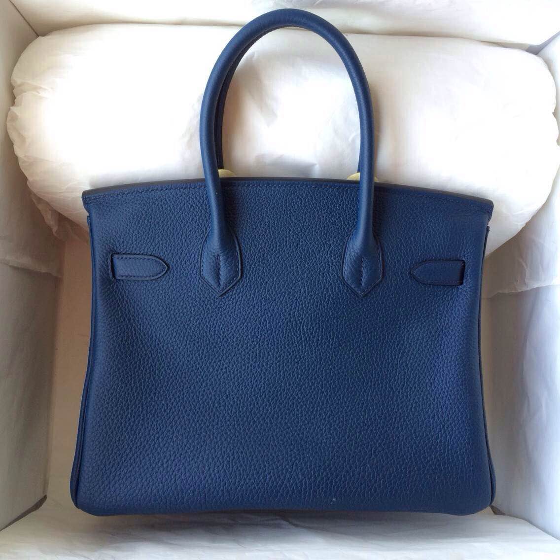 30cm Hermes Birkin Bag 7K Blue Saphir Togo Calfskin Leather Women&#8217;s Handbag