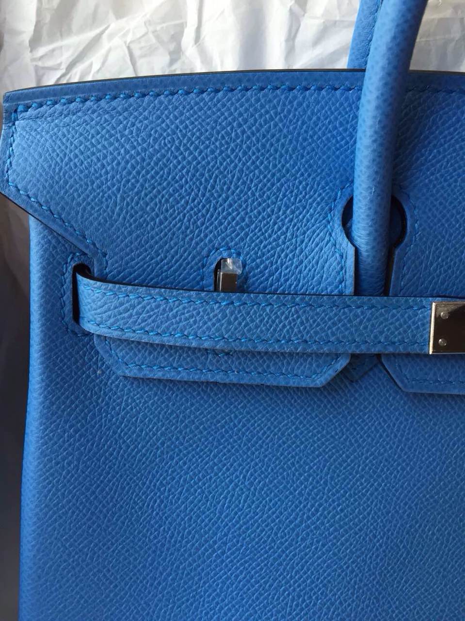 Hand Stitching Hermes Birkin30 2T Blue Paradise Epsom Calfskin Leather Tote Bag
