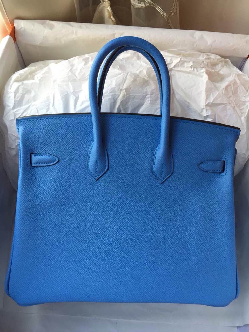 Hand Stitching Hermes Birkin30 2T Blue Paradise Epsom Calfskin Leather Tote Bag