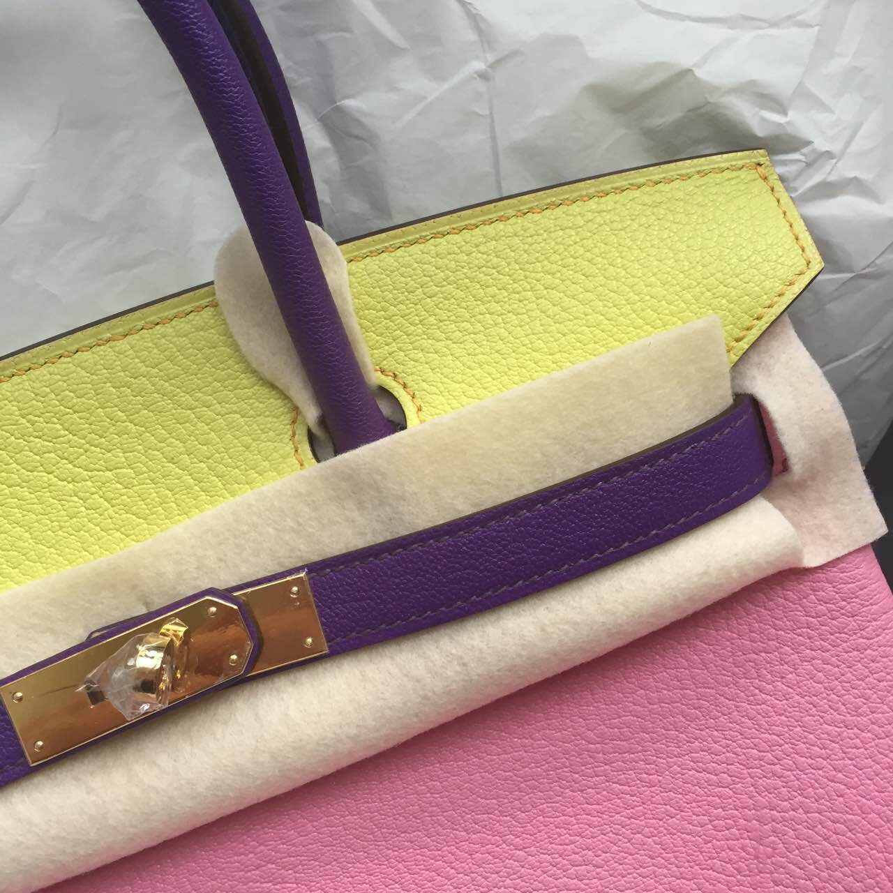 Cheap Hermes Birkin Bag 30cm Purple &#038; Yellow &#038; Pink Chevre Leather Handbag